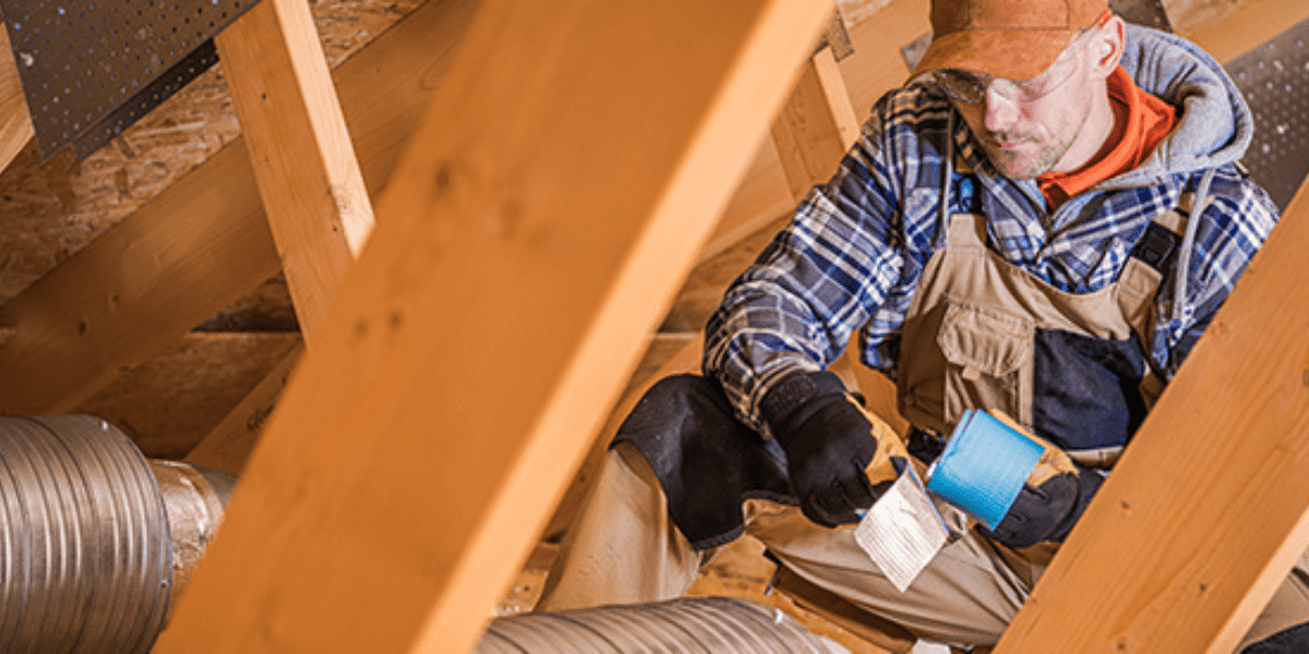 A man inspects an attic