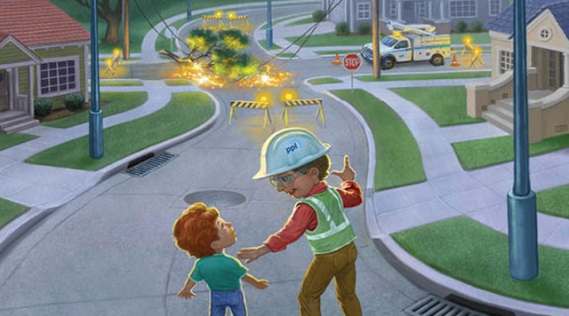 Illustration of PPL Electric employee and a child