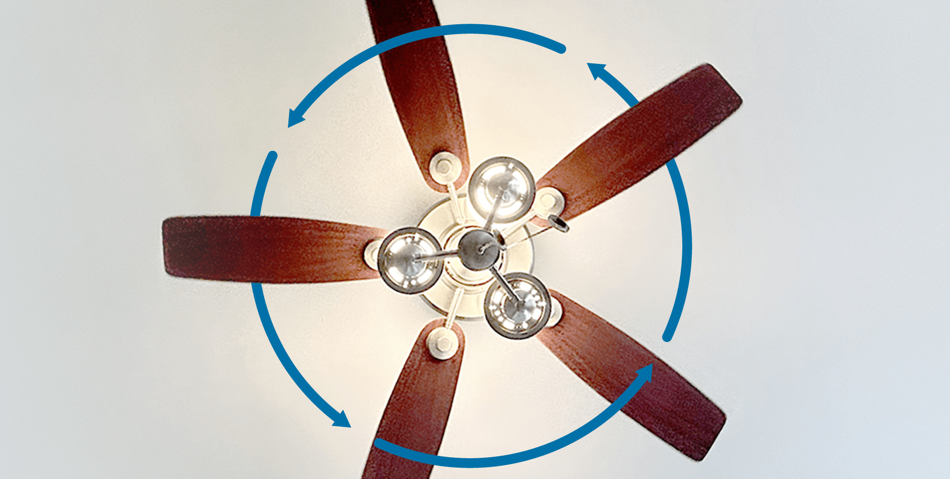 Ceiling fan with arrows indicating a counterclockwise rotation