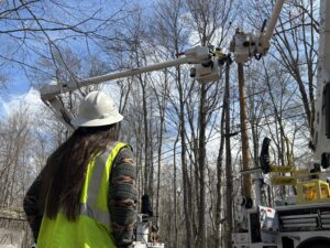 Katy Snyder monitoring work on a job site in the Pocono Mountains.