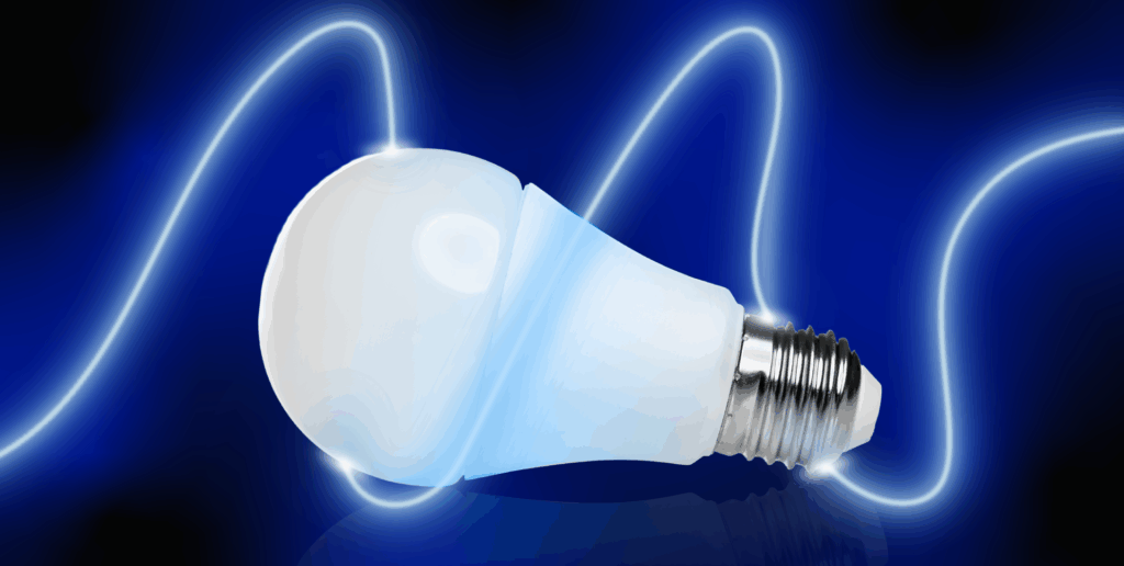 Smart LED bulb with neon lights swirling around it