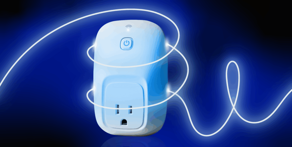 Smart plug with neon lights swirling around it