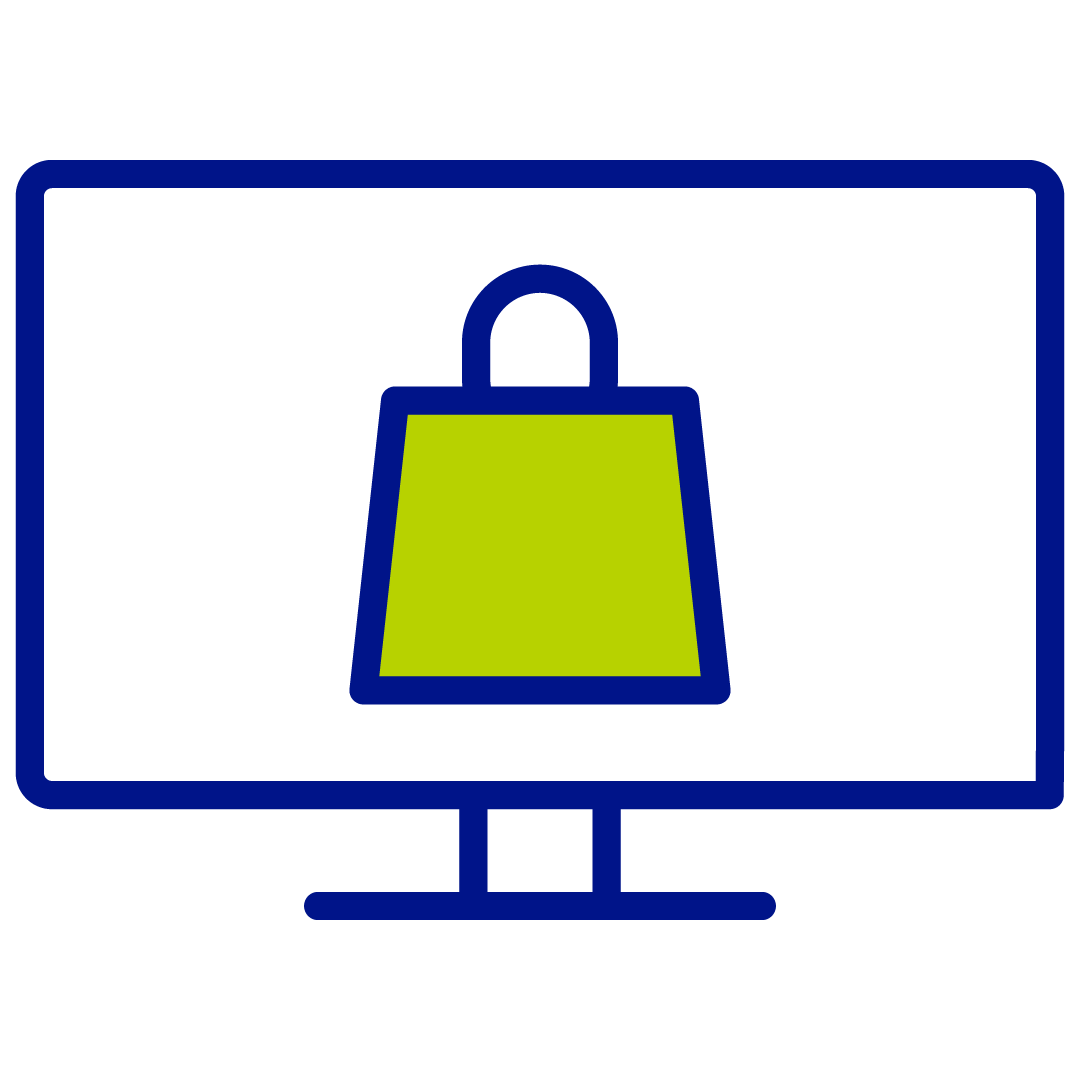 Computer screen with a shopping bag on it