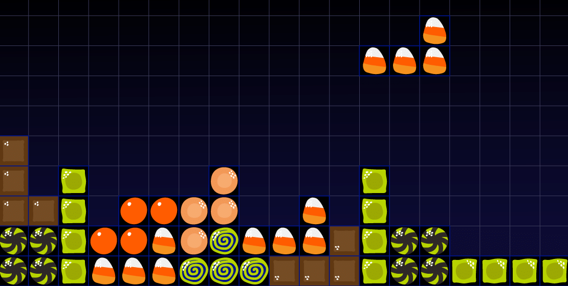 60618_PPL_Oct_Efficiency_Editorial_Blog_v03a_header_1110x560_RELEASE Snapshot of Sweet Savings Stacker game with candy pieces on the bottom few rows and a group of candy corn pieces dropping into place